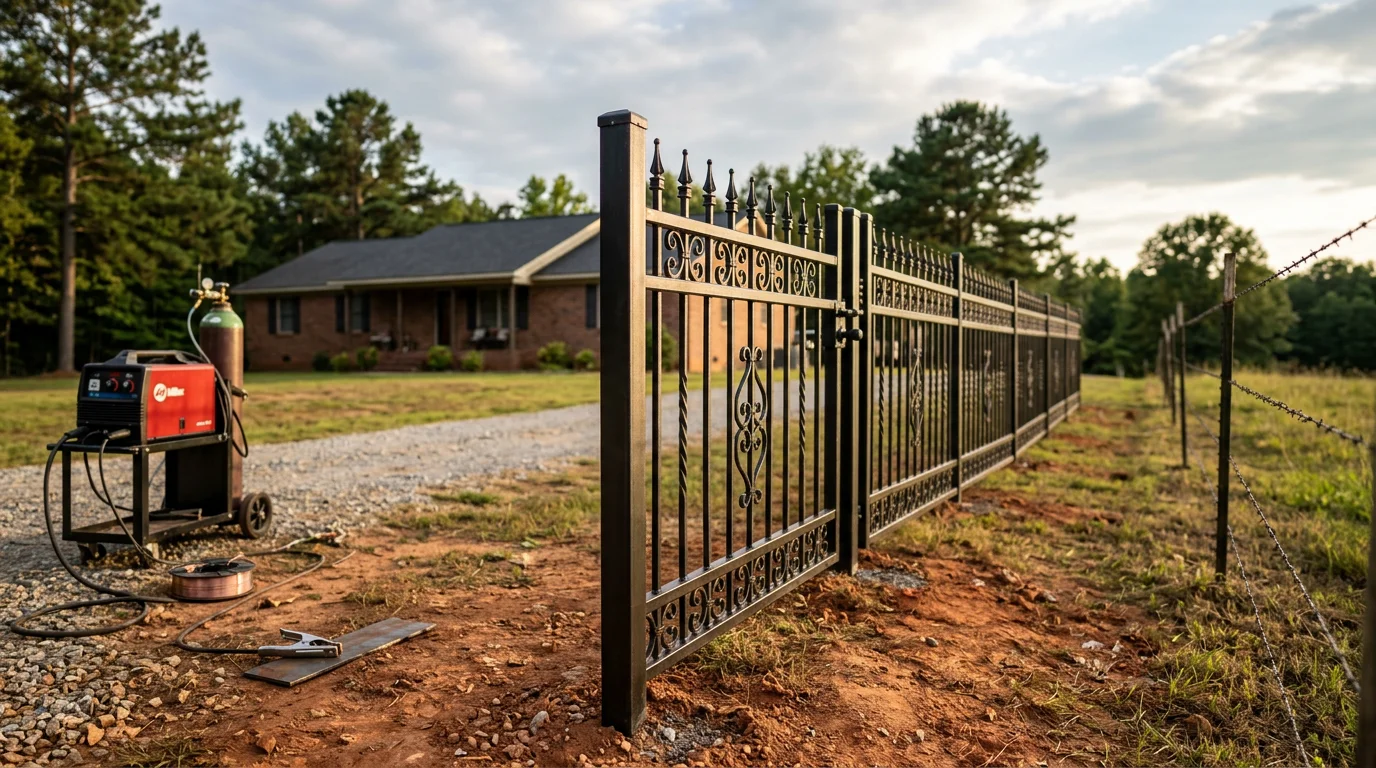 Custom welded metal fence and gate installation