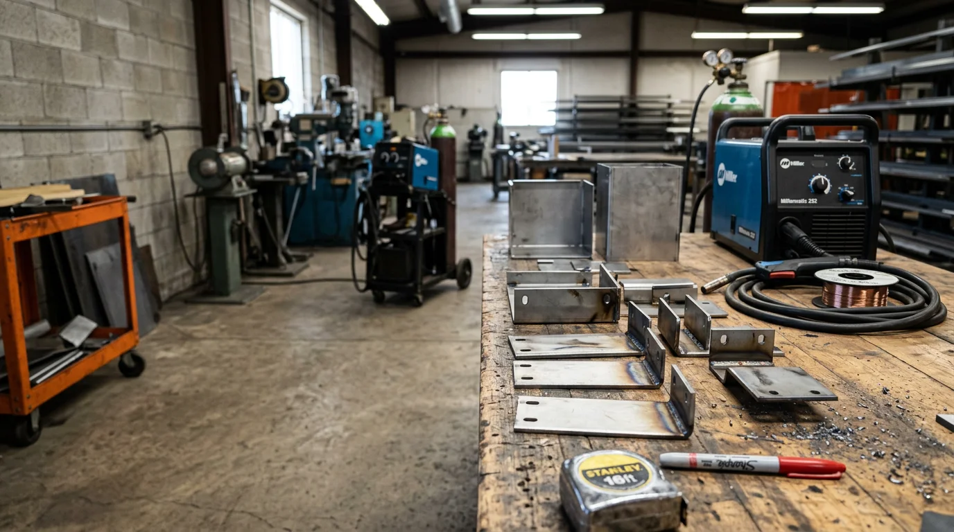 A fabricated sheet metal component with clean welded seams and formed edges, produced at a North Alabama welding and fabrication shop serving Eva, Morgan County, and surrounding communities.